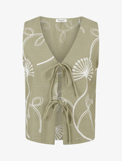 Gilet effet lin sans manches - Kaki - 1