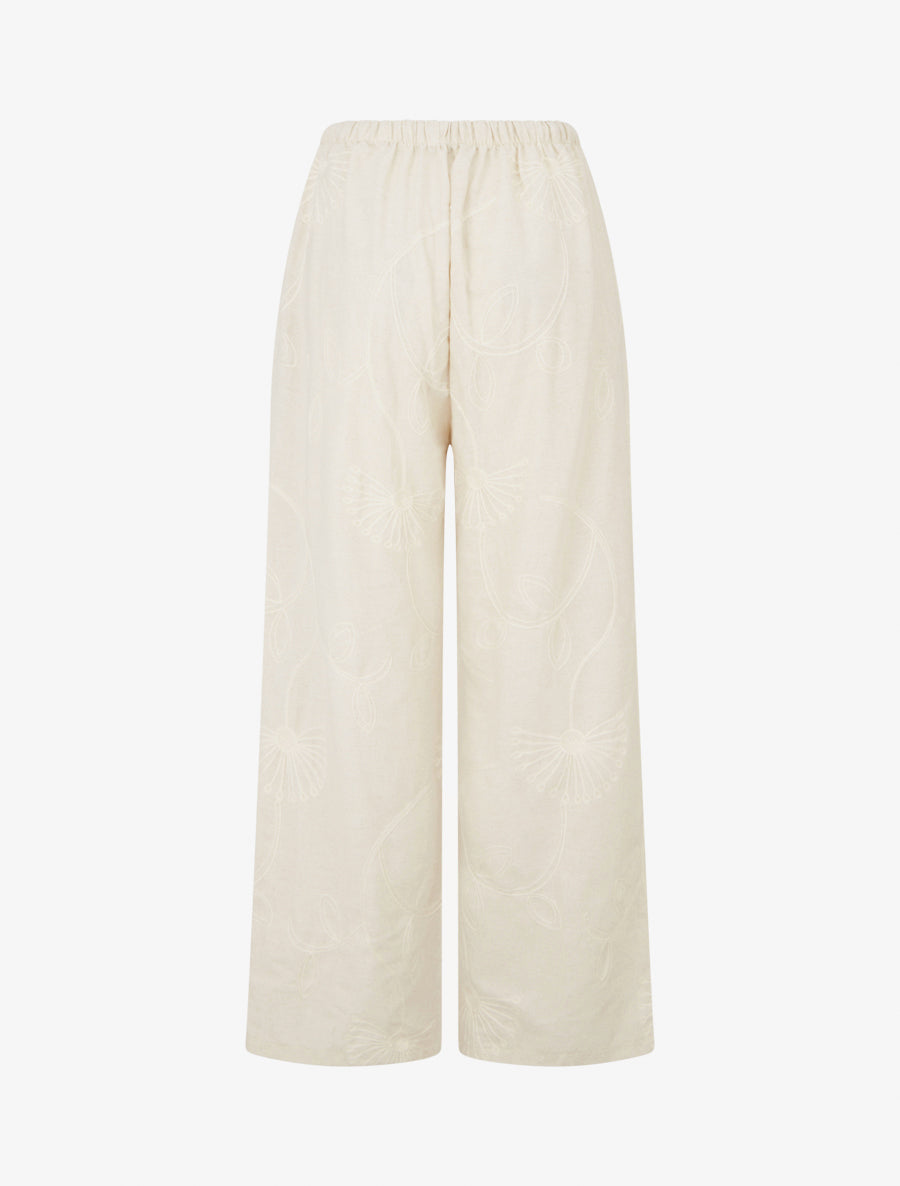 Pantalon ample à broderies florales - Beige - 2