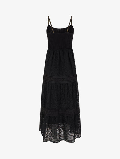 Robe longue en dentelle à bretelles tressées - Noir - 2