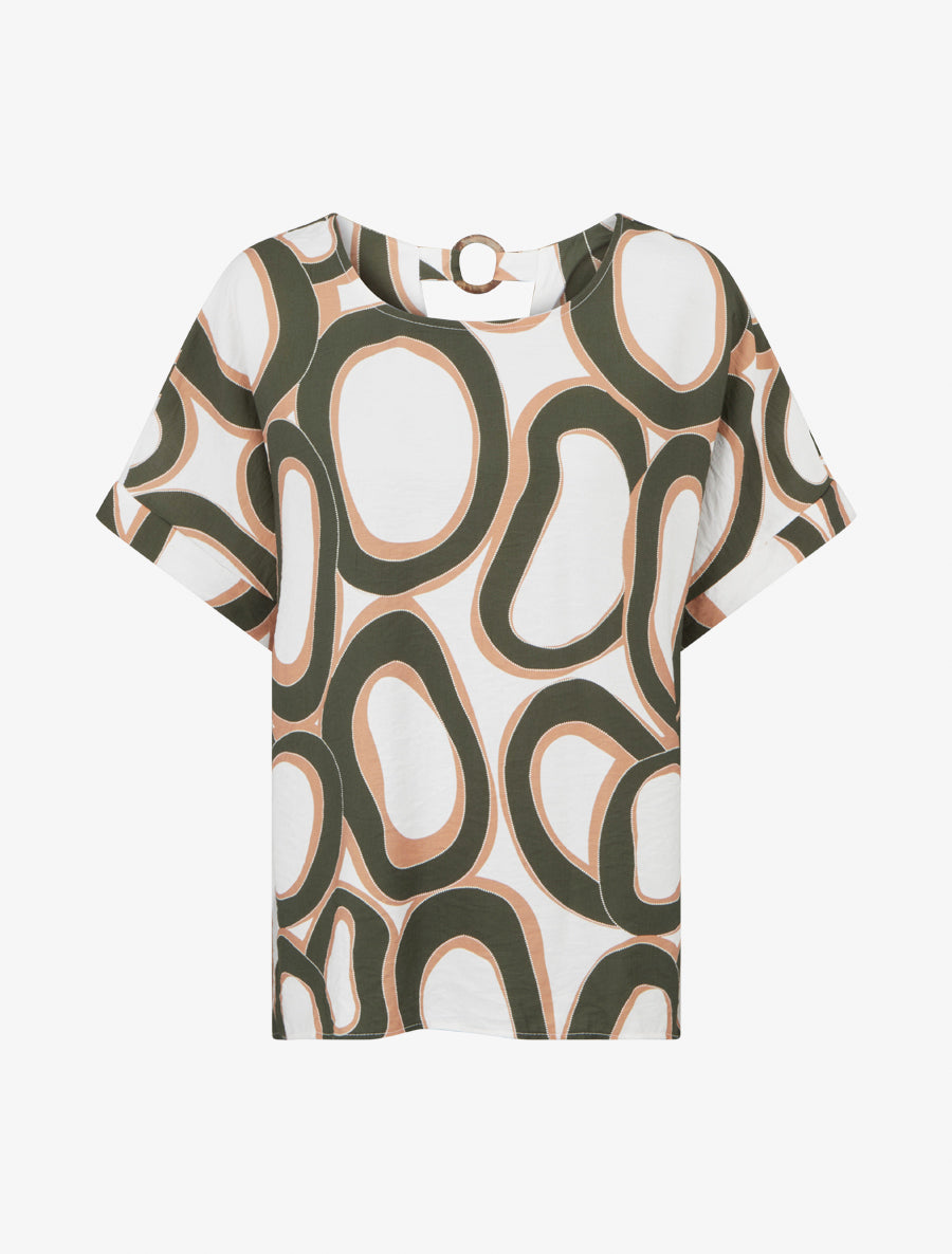 Top ample manches courtes imprimé stylisé - Kaki - 1