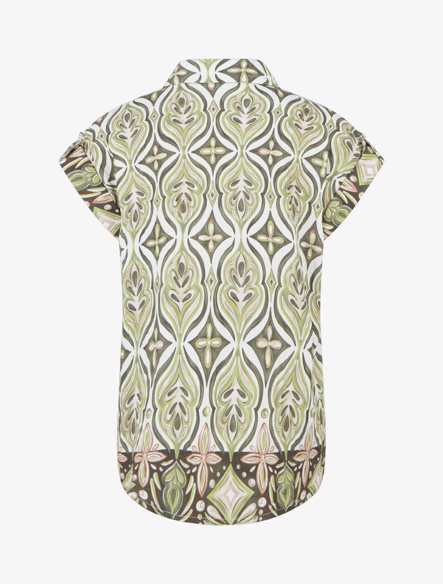Chemise ample manches courtes à imprimé baroque - Kaki - 2