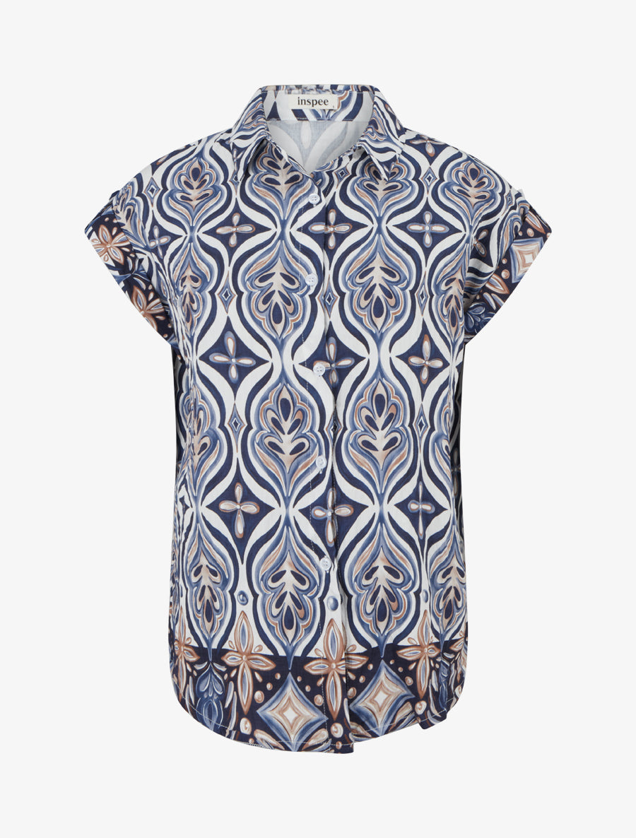 Chemise ample manches courtes à imprimé baroque - Marine - 1