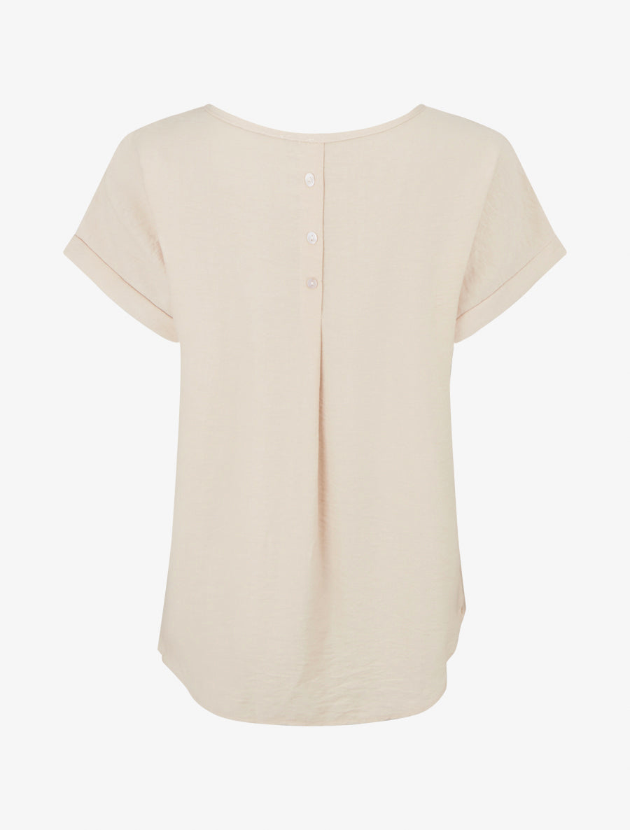 Top ample manches courtes à détail plissé - Beige - 2