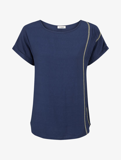 Top ample manches courtes à détail plissé - Marine - 1