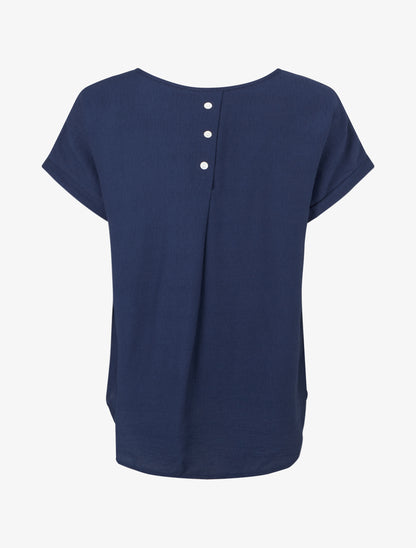 Top ample manches courtes à détail plissé - Marine - 2