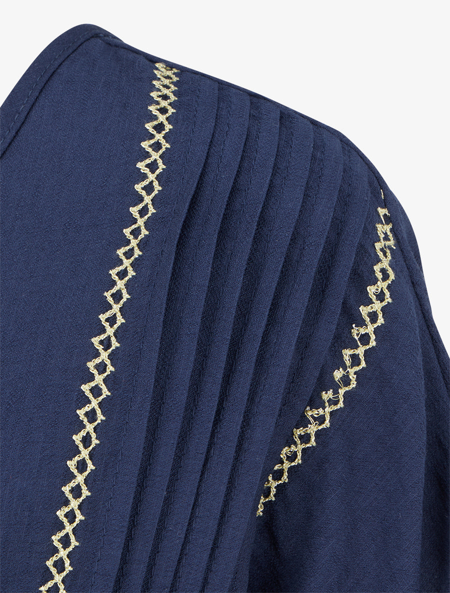 Top ample manches courtes à détail plissé - Marine - 3