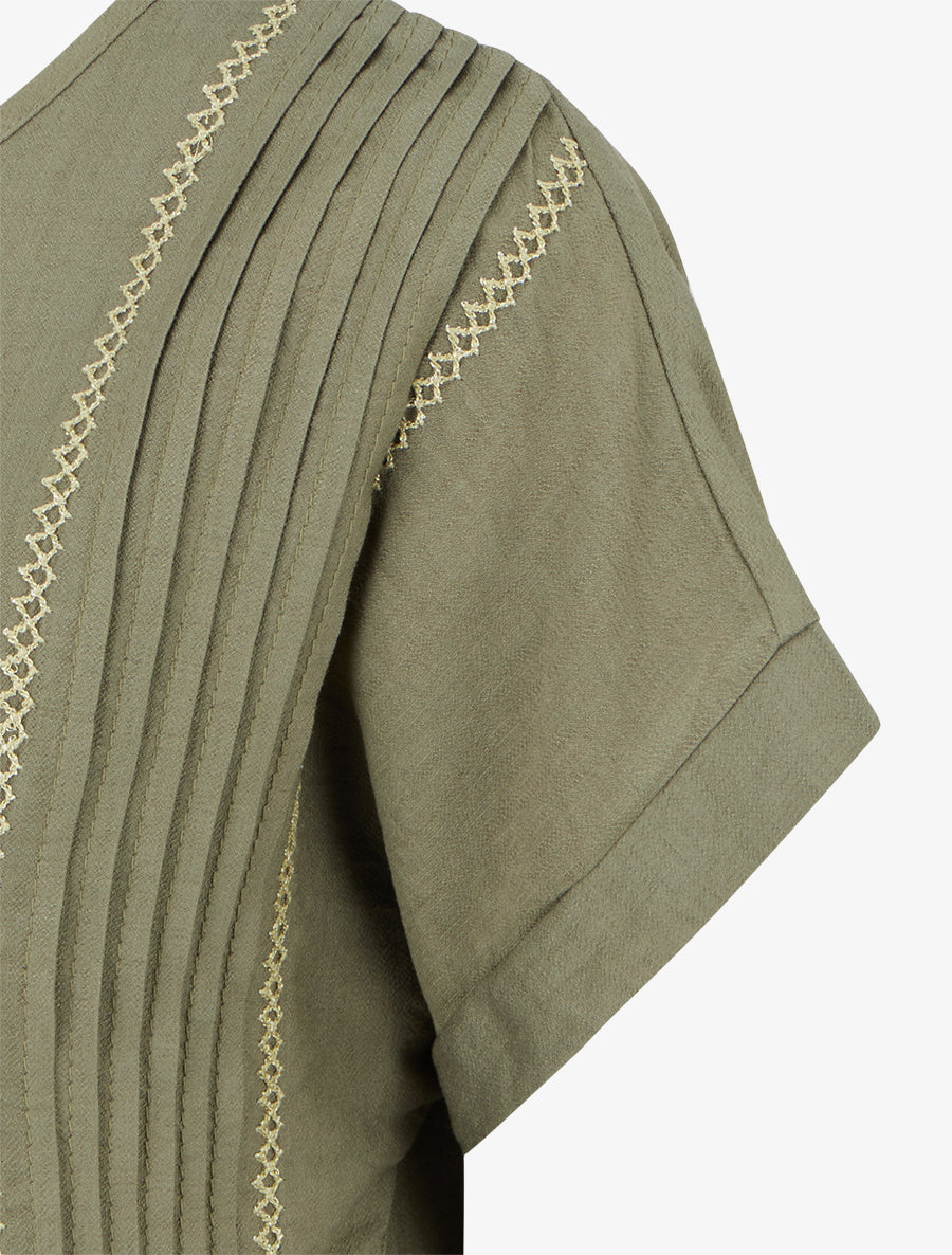 Top ample manches courtes à détail plissé - Kaki - 3