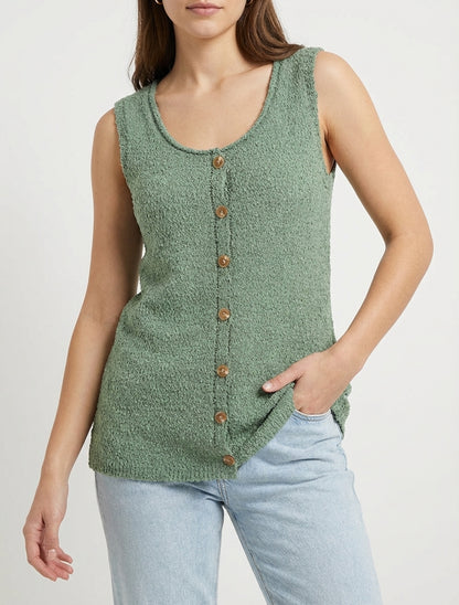 Gebreide tanktop in schapenvachtstijl - Kaki