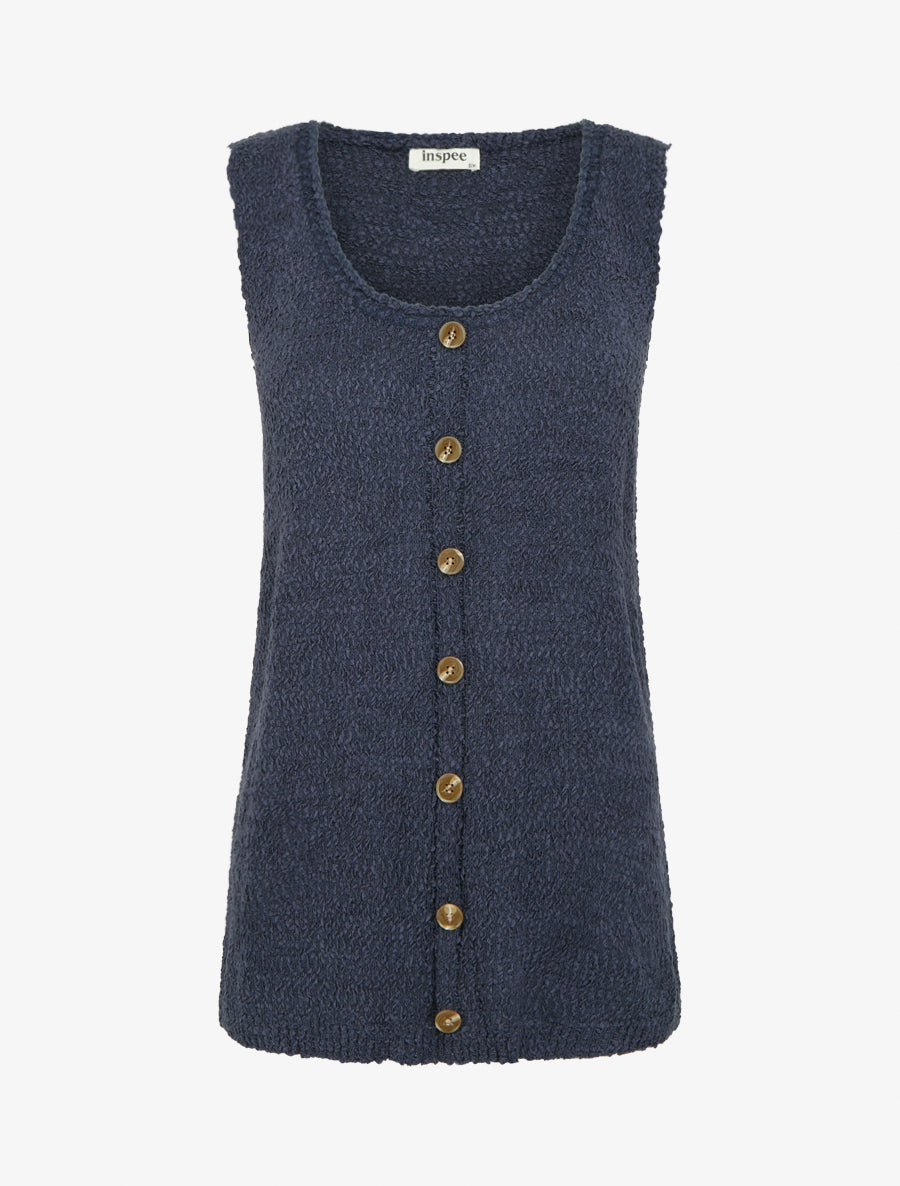 Débardeur en maille style peau de mouton - Marine - 1