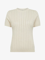 Pull uni ajouré à manches courtes - Beige - 1