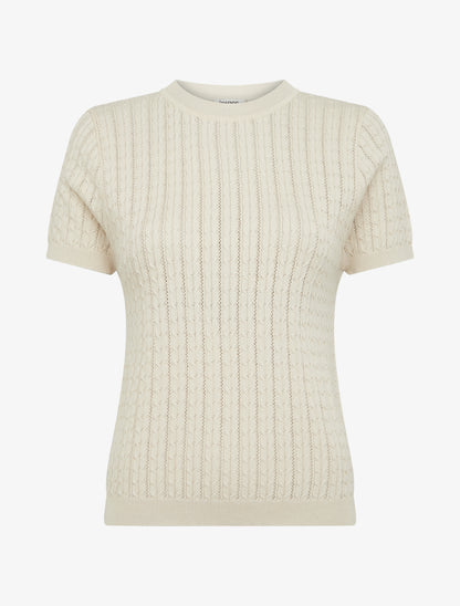 Pull uni ajouré à manches courtes - Beige - 1