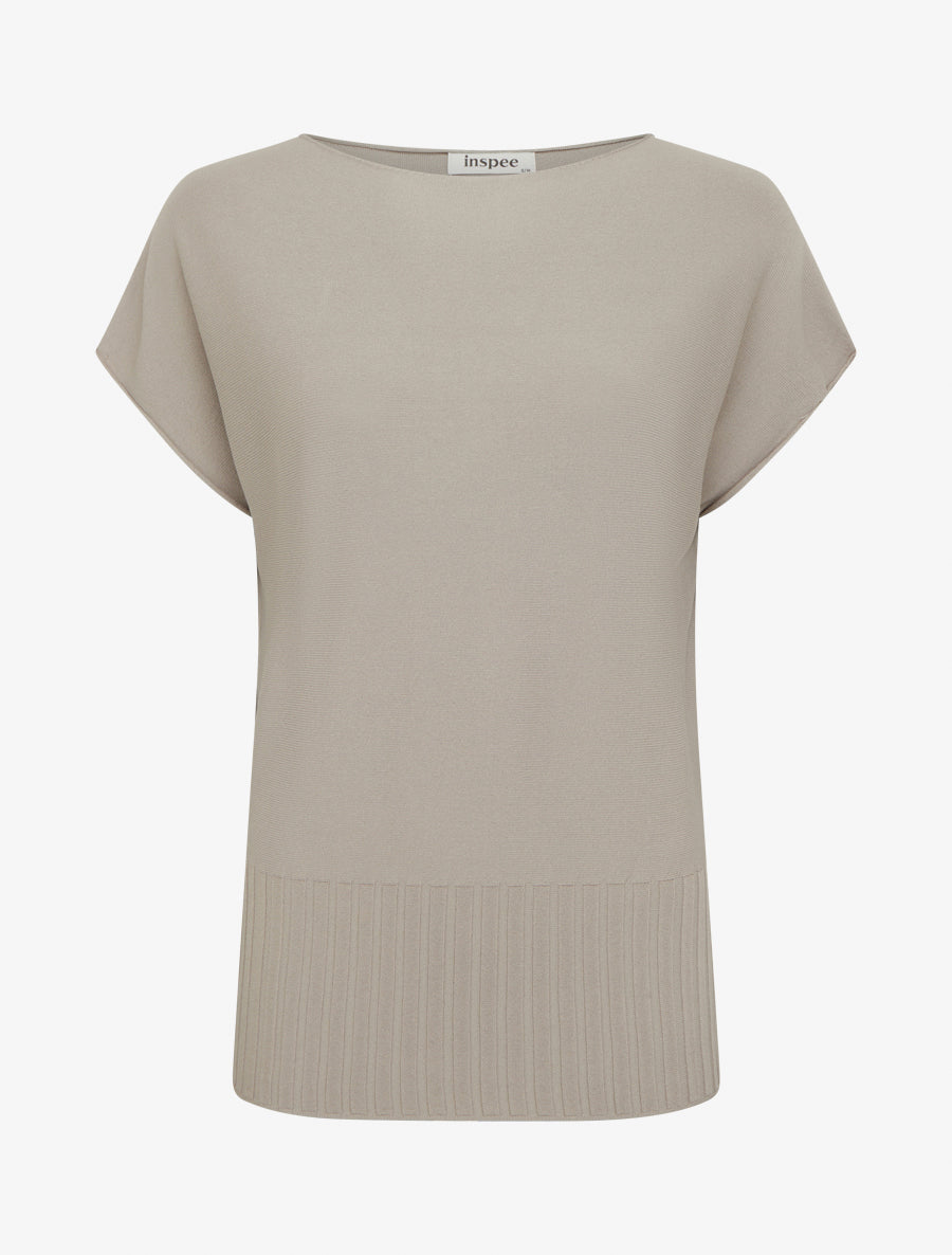 Pull fin uni à col rond arrondi - Taupe - 1