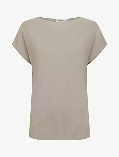 Pull fin uni à col rond arrondi - Taupe - 1