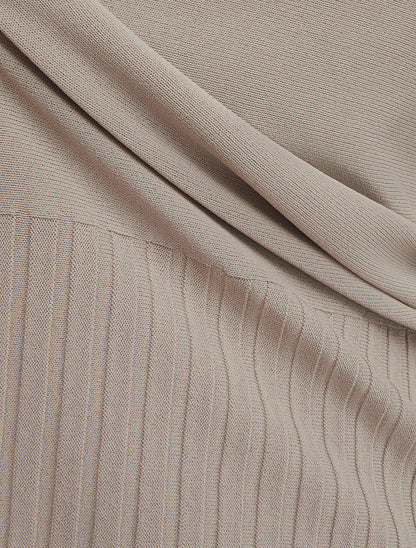 Pull fin uni à col rond arrondi - Taupe - 3