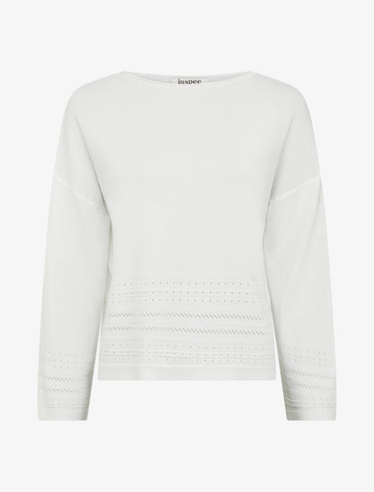 Top droit en maille à bords fantaisie - Blanc - 1