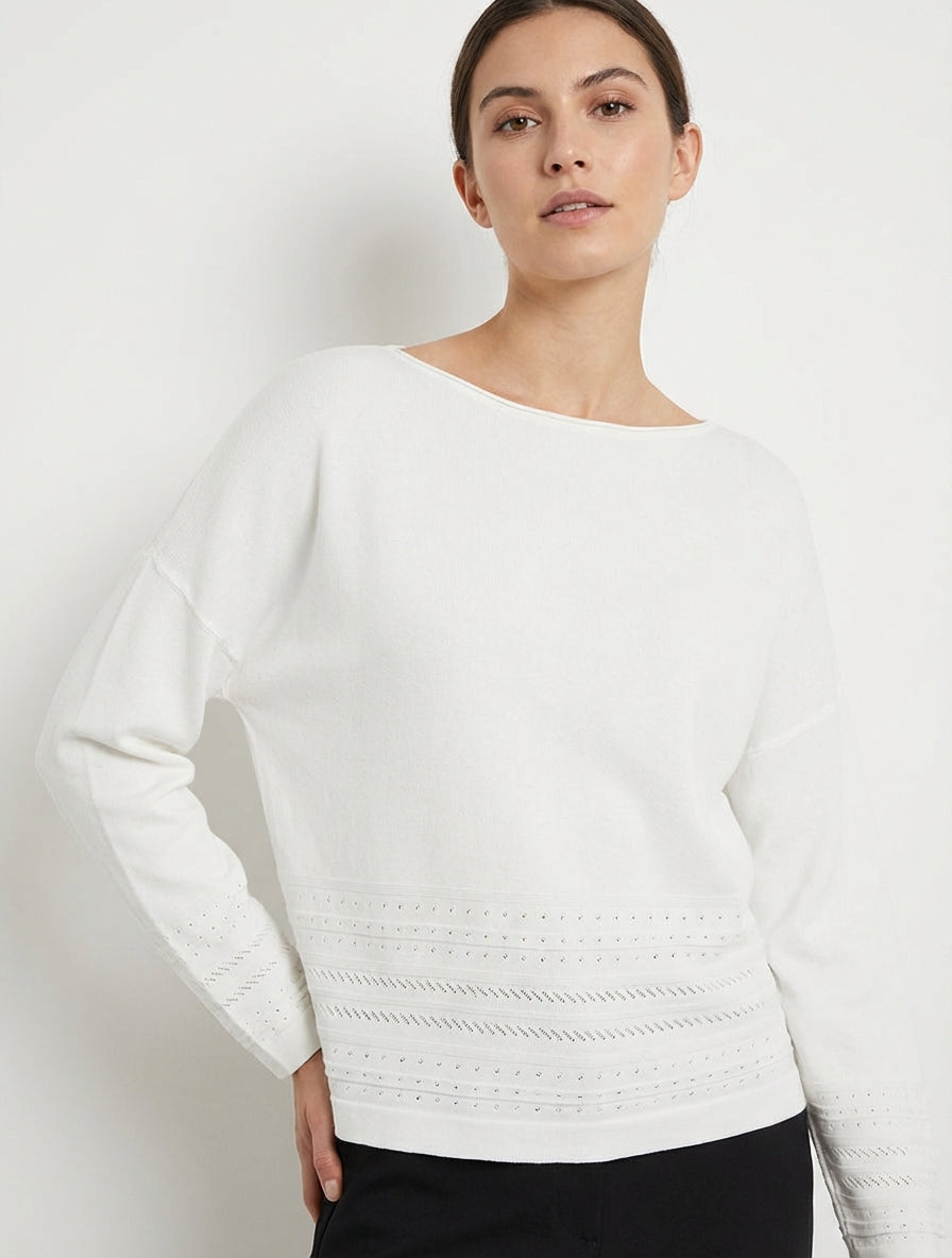 Rechtermouw top met fantasierandjes - Wit