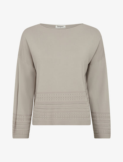 Top droit en maille à bords fantaisie - Taupe - 1