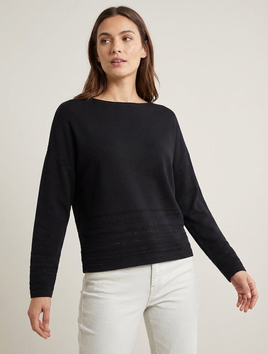 Rechtermouw top met fantasierandjes - Zwart