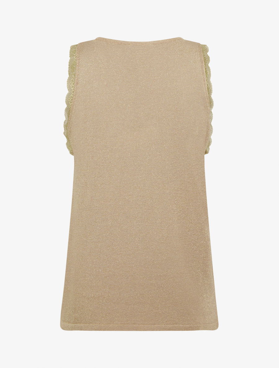 Débardeur en maille irisée à dentelle - Taupe - 2
