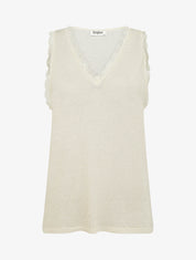 Débardeur en maille irisée à dentelle - Écru - 1