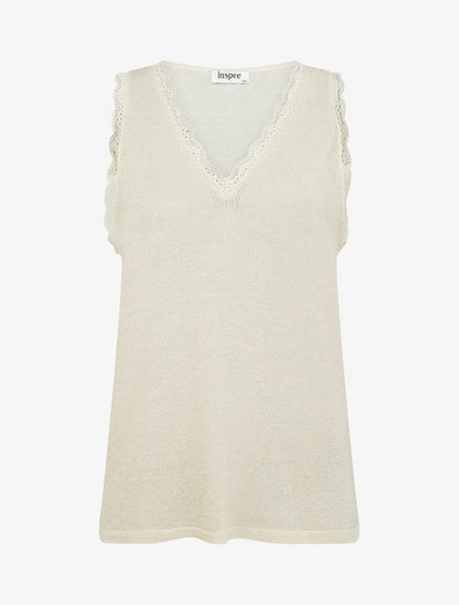 Débardeur en maille irisée à dentelle - Écru - 1