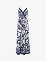 Robe longue élastiquée à imprimé fantaisie - Marine - 1