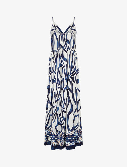 Robe longue élastiquée à imprimé fantaisie - Marine - 2