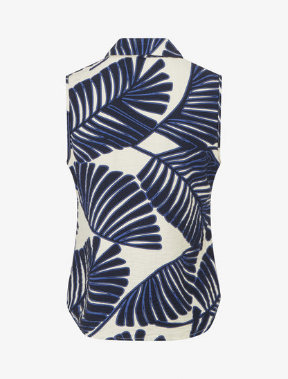 Chemise sans manches imprimé feuille de palmier - Marine - 2