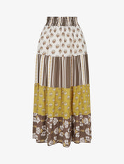 Jupe longue patchwork coupe évasée - Marron - 1