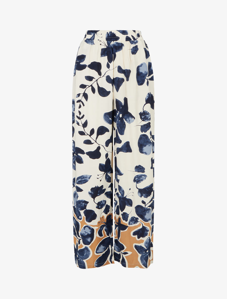 Pantalon droite imprimé floral - Marine - 1