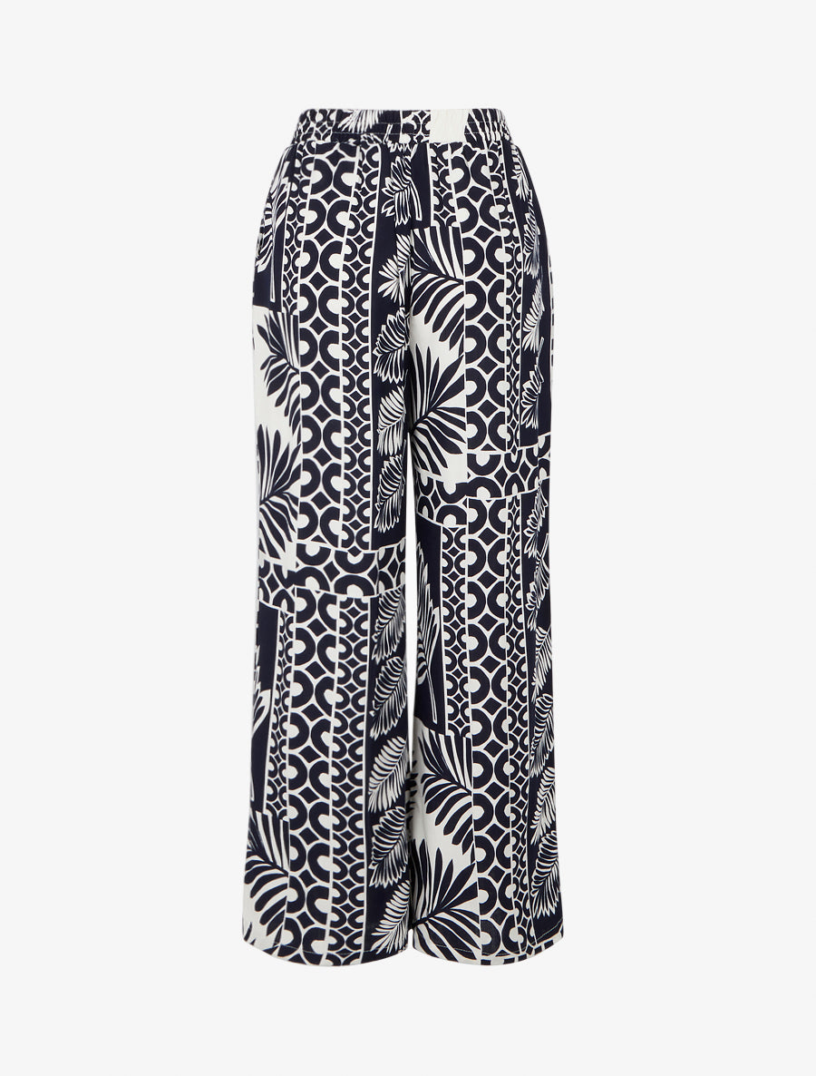 Pantalon ample imprimé feuille de palmier - Marine - 2