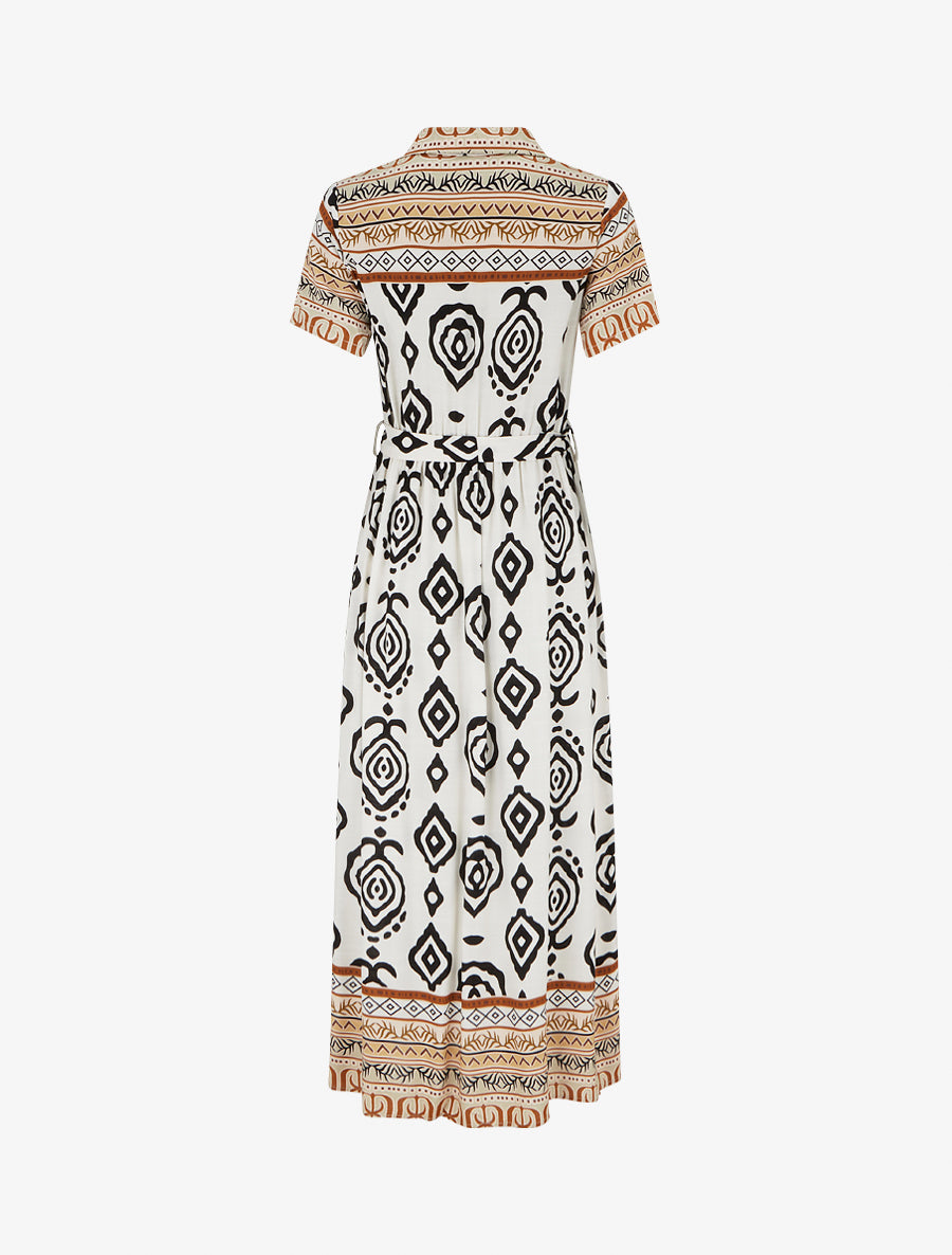 Robe longue évasée imprimé graphique - Blanc/marron - 2