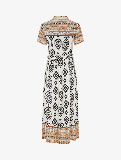 Robe longue évasée imprimé graphique - Blanc/marron - 2