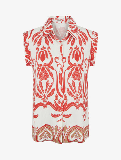Chemise droite sans manches motif arabesque - Rouge - 1