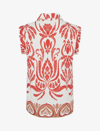Chemise droite sans manches motif arabesque - Rouge - 2