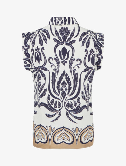 Chemise droite sans manches motif arabesque - Marine - 2