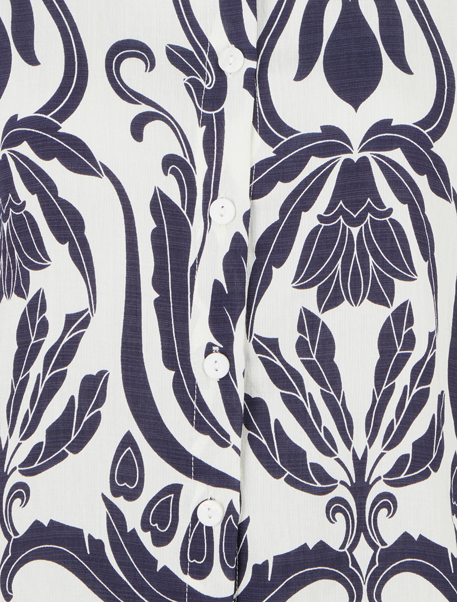 Chemise droite sans manches motif arabesque - Marine - 3