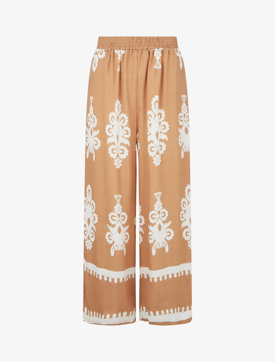 Pantalon ample à imprimé arabesque - Camel - 1