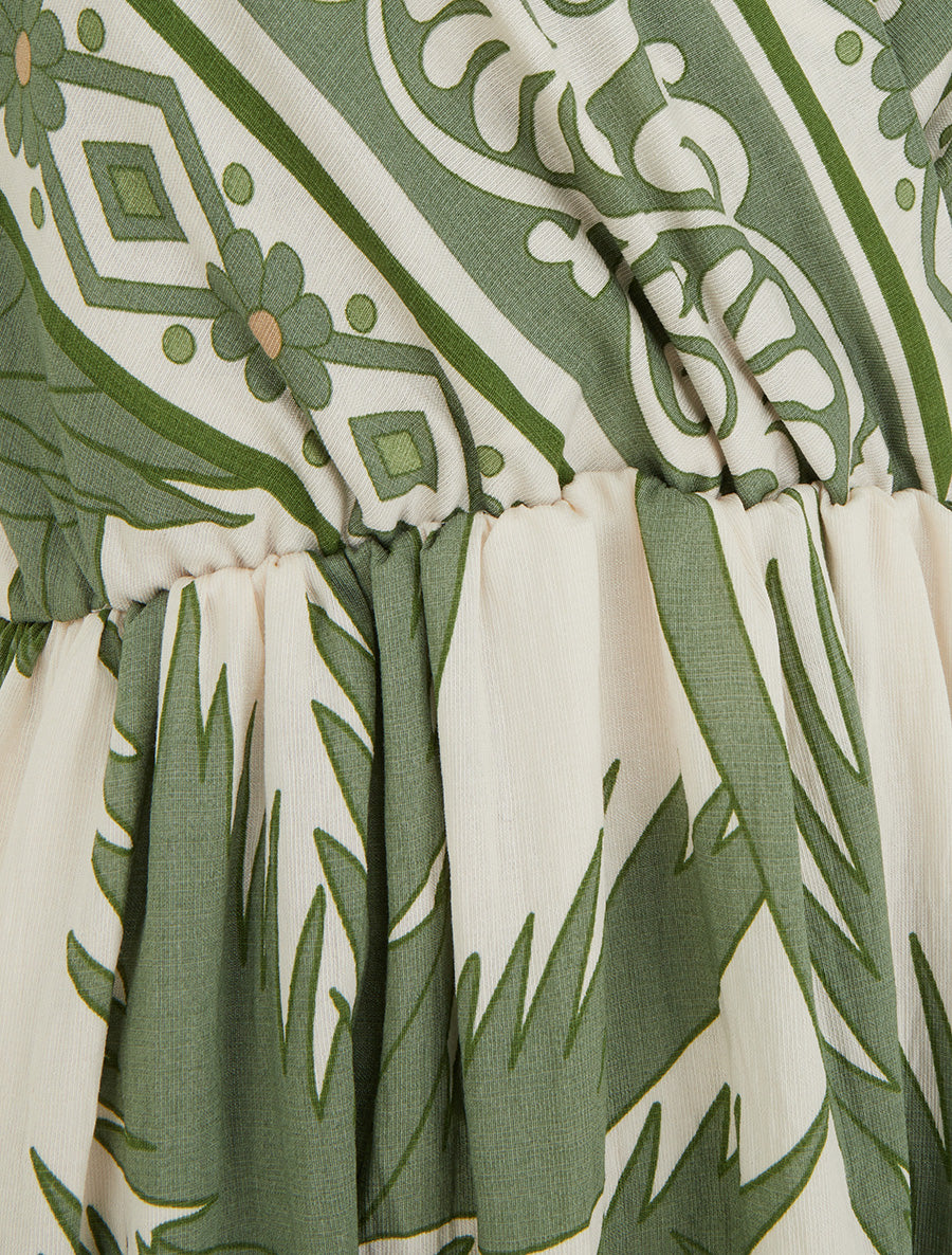 Robe longue imprimé feuillage à manches courtes - Vert - 3