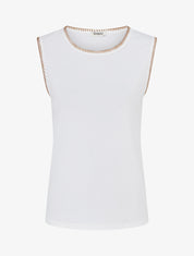 T-shirt uni sans manches à détail broderies - Blanc - 1