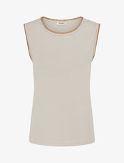 T-shirt uni sans manches à détail broderies - Beige - 1