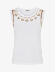 T-shirt uni sans manches à col stylisé - Blanc - 1