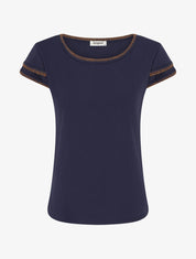 T-shirt uni à manches courtes stylisées - Bleu - 1