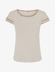 T-shirt uni à manches courtes stylisées - Beige - 1