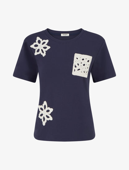 T-shirt manches courtes à poche brodée - Marine - 1
