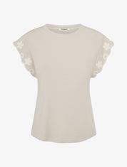 T-shirt uni à motif floral - Beige - 1