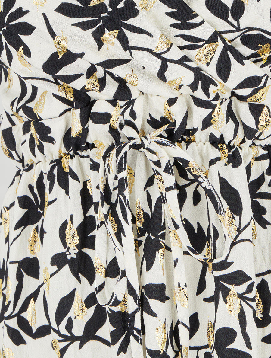 Robe imprimé feuillage à détail irisé - Blanc - 3