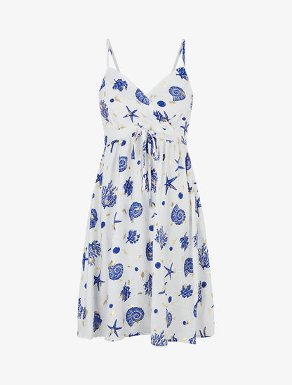 Robe mi-longue imprimé motif marins - Bleu roi - 1