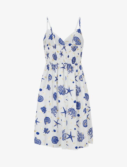Robe mi-longue imprimé motif marins - Bleu roi - 2