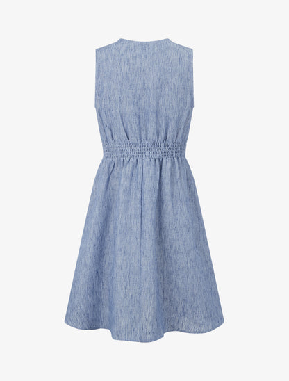 Robe mi-longue à bande brodée - Bleu - 2